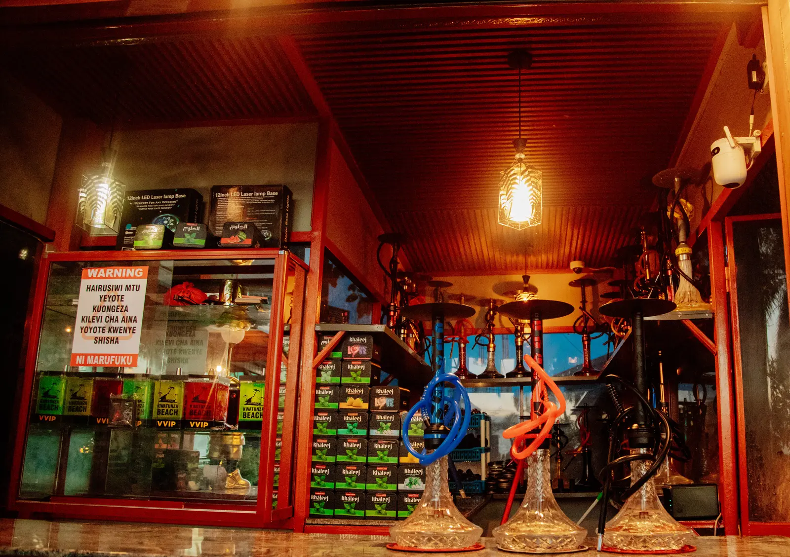 Shisha lounge interior with flavor selection